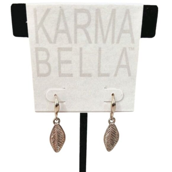 Effortless Glam Karma Bella 1" Silver Leaf Charm Huggie Dangle Earrings JW1529 - Picture 4 of 6
